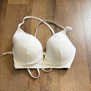 Shade & Shore Cream Ribbed Crossback Bikini Top